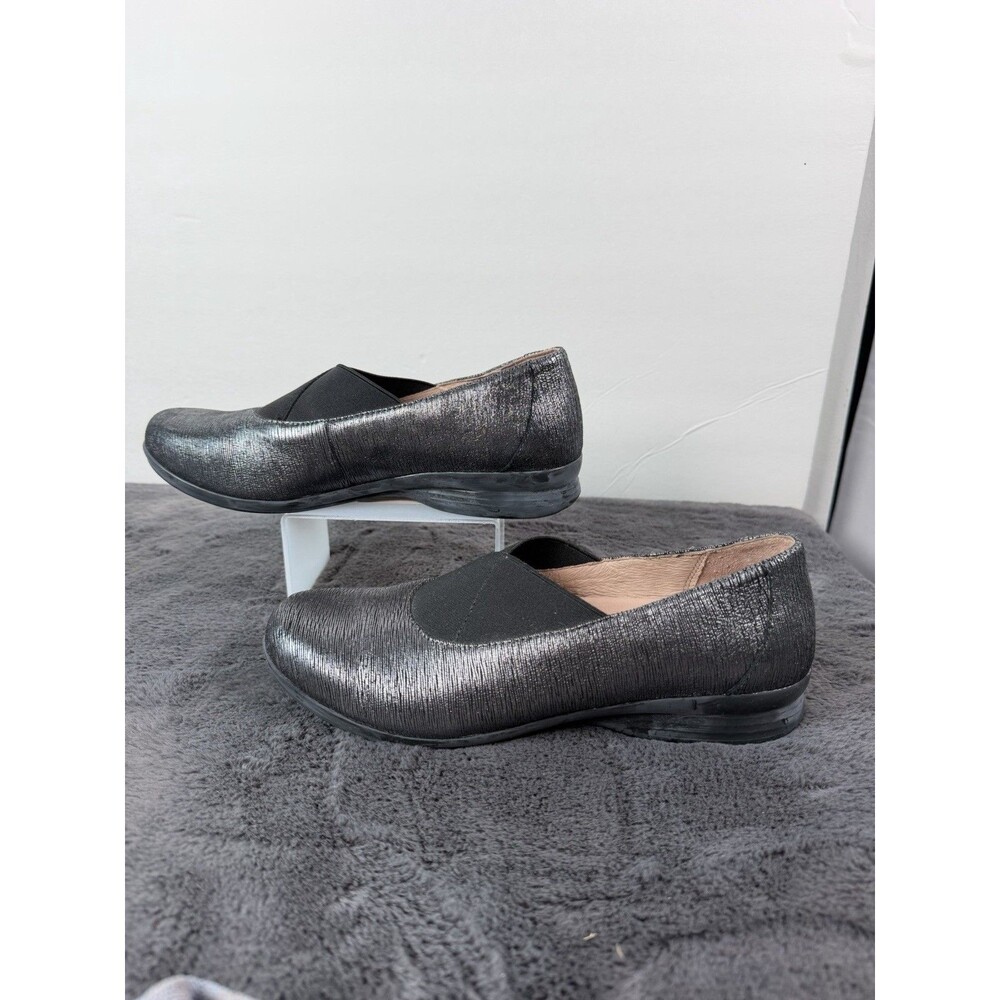 Dansko Ann Shoes Womens Size 7.5 Black Pewter Leather Slip On Comfort Flats